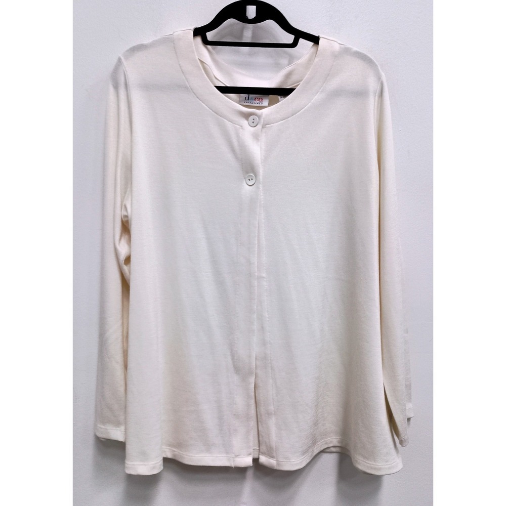 Denim&co Essentials Cardigan Womens 1X Cream Two Button Long Sleeve